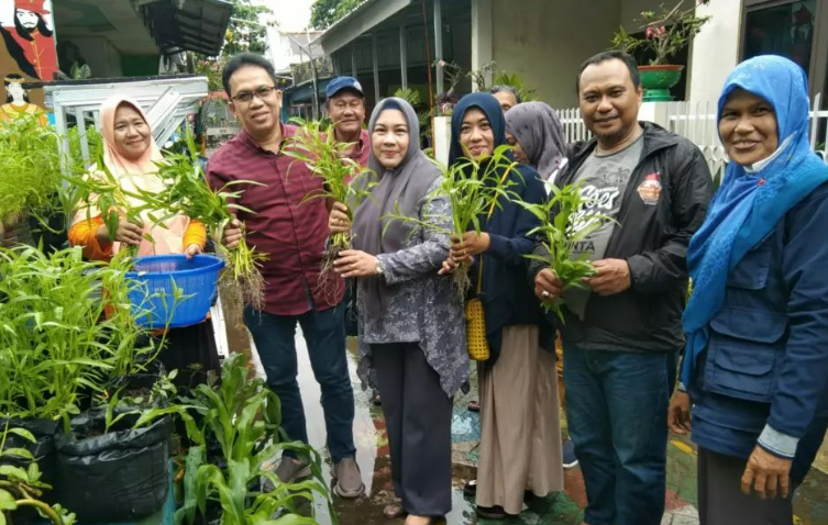 Gambar Camat Rappocini dan Ketua TP PKK Kecamatan Rappocini Panen Kangkung di Longwis Sejahtera